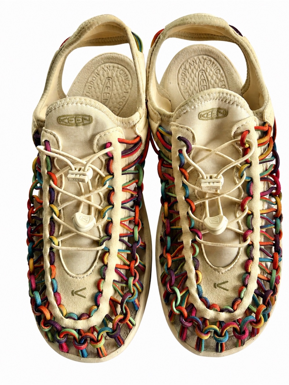 Keen Uneek Women’s Sandals Birch/Rainbow Bungee Cord- Size 10W  Like New